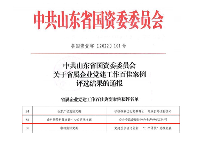 公司党建工作案例获评“省属企业党建工作百佳案例”